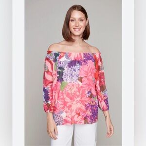 Carre Noir Floral Off-Shoulder 3/4 Sleeve Blouse